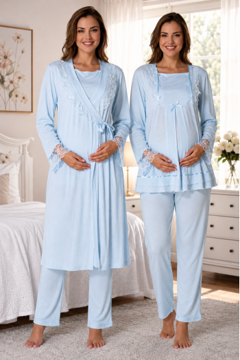 Effortt 2018M Mavi Kolay Emzirme Özellikli Sabahlıklı Lohusa Pijama Takımı Effortt 2018M Mavi Kolay Emzirme Özellikli Sabahlıklı Lohusa Pijama Takımı